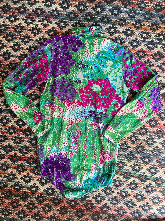 1970s vintage floral dagger collar bodysuit Sz s/… - image 3