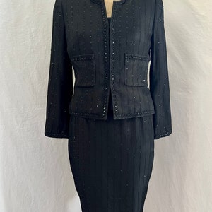 80s/90s Carlisle black sequin 3 piece suit Sz s