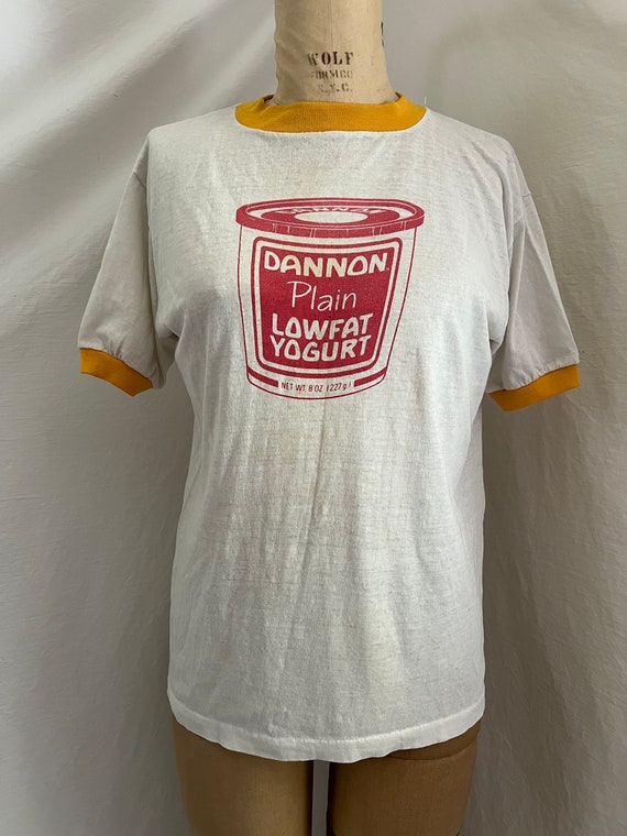 70s vintage thrashed dannon yogurt ringer tshirt Sz m/l