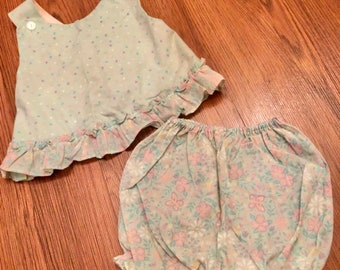 1970s heart and flower cotton tank and bloomer set Sz 12mo