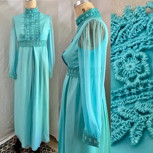 1960s vintage aqua chiffon palazzo pants jumpsuit Sz xs-s