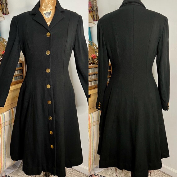 1940s/50s sleek black knit button down princess o… - image 1