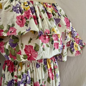 1980er Jahre romantische Wildblumen Prärie Rüschen Rock Set Sz m- l