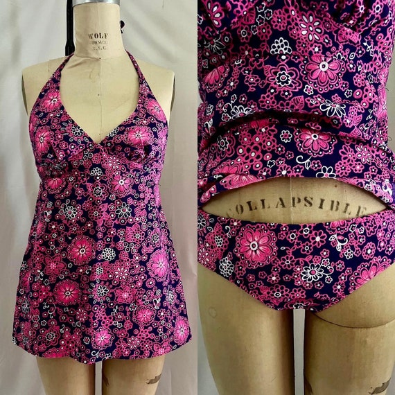 1960s Vintage Halter Mini Dress With Panties or Tankini Sz S