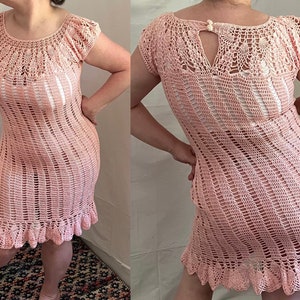 1960s vintage pinkes häkelkleid Gr. s/m/l