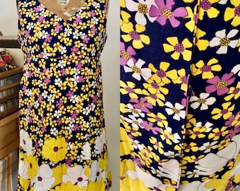 1960s Flower Power handmade cotton flower print wrap dress Sz xs/s