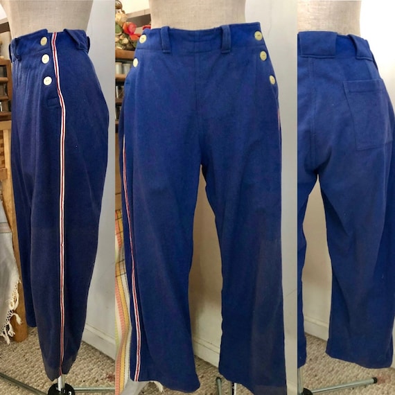 1950s vintage blue wool marching band uniform pants S… Gem