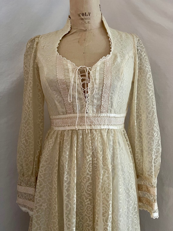 1970s vintage cream lace Gunne sax prairie maxi dress… - Gem