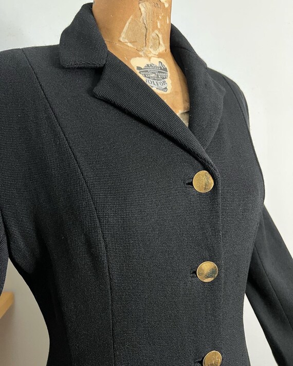 1940s/50s sleek black knit button down princess o… - image 5
