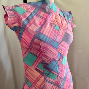 1970s vintage pink abstract print wide leg jumpsuit Sz s