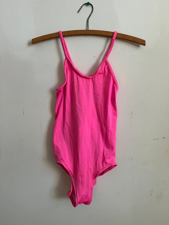 1980s/90s hot pink girls one piece tank swimsuits… - image 1