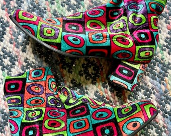 1970s boutique psychedelic velvet ankle boots/sz6.5-7