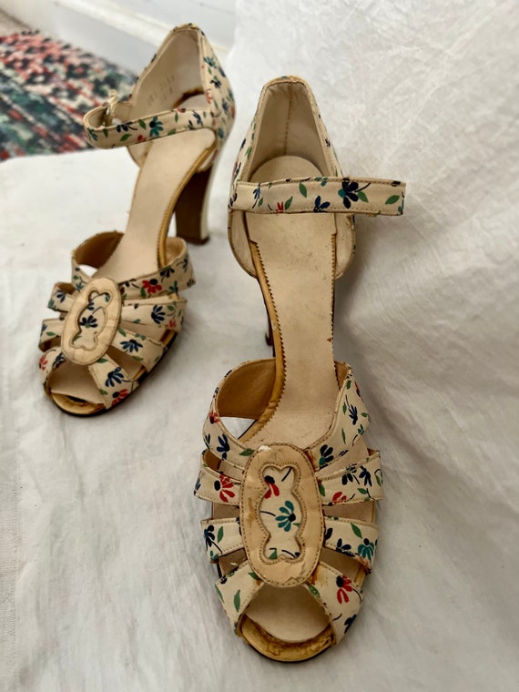 1930s deadstock vintage floral high heel sandals … - image 3