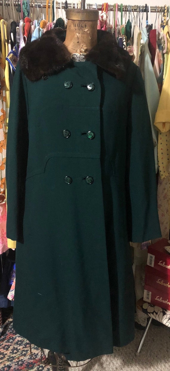 1950s forest green double breasted over coat winte