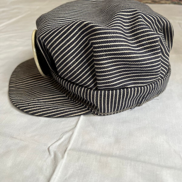 1970s kids hickory striped railroad engineer cap