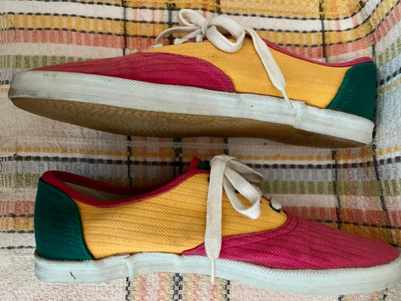 90s color block cotton sneakers Sz 7 - image 3