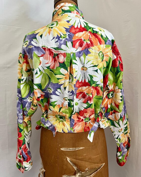 1990s Rhonda Stark floral print denim jacket Sz m… - image 3