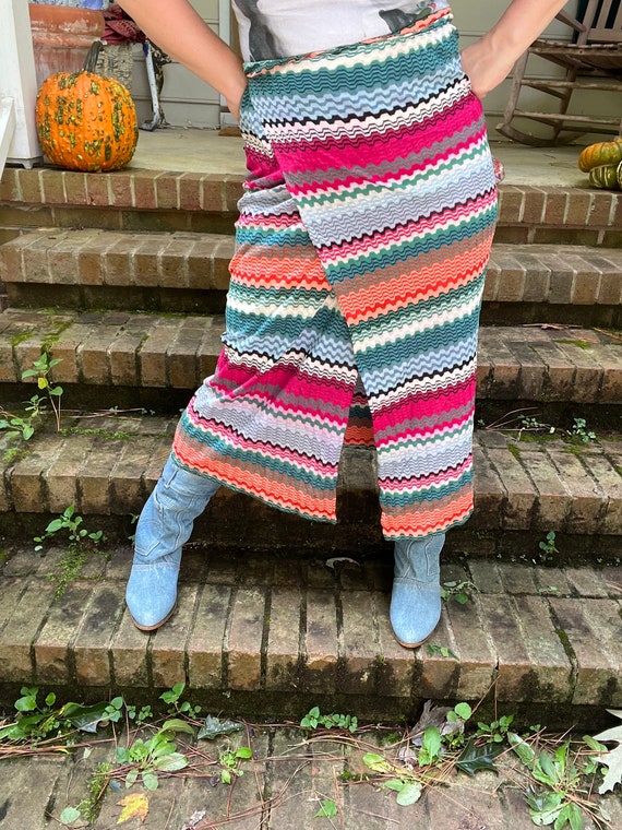 1980s Missoni Italian Designer Vintage Woven Knit Midi Wrap Skirt
