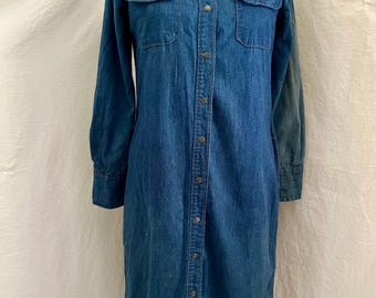 Robe vintage Sears en jean à bouton-pression des années 1970 Sz s