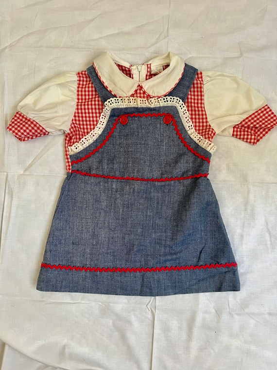 1970s vintage chambray apron overall dress sz 3t