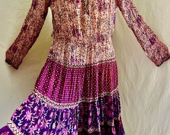 1970s vintage Indian cotton bohemian peasant dress sz m/l