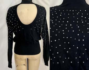 1980s vintage angora rhinestone open back sweater Sz s/m/l