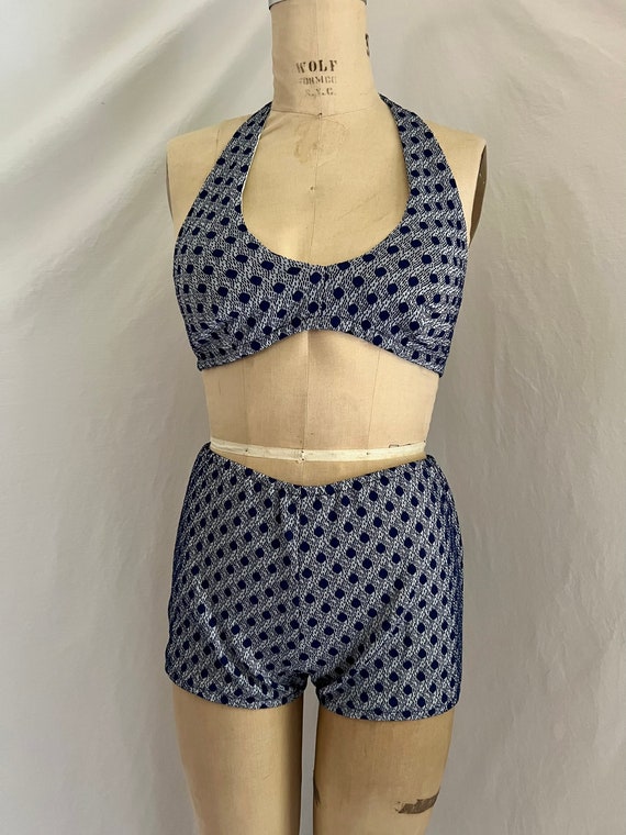 1960s/70s vintage handmade printed blue poly bikin