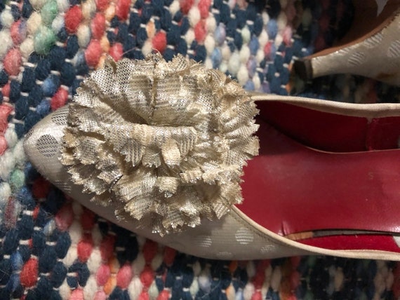 1950s metallic magical polka dot silk high heel p… - image 1