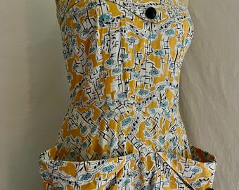 Vestido de verano de algodón con estampado atómico de los años 40/50, talla S