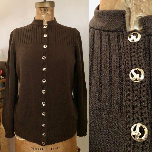 Vintage St. John Knits brown cardigan sweater Sz m/l