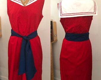 1960s red and white sailor shift dress Sz M