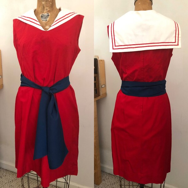 1960s red and white sailor shift dress Sz M