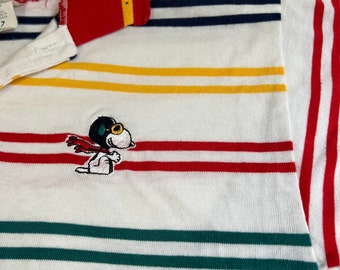 1980er Jahre Snoopy Great Baron gestreiftes Poloshirt Gr