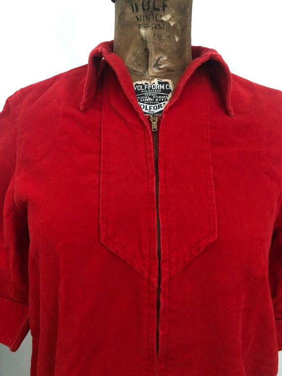 1950s true vintage zip up red corduroy jacket wit… - image 3