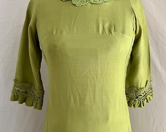 1960s vintage avocado green column maxi gown Sz xs