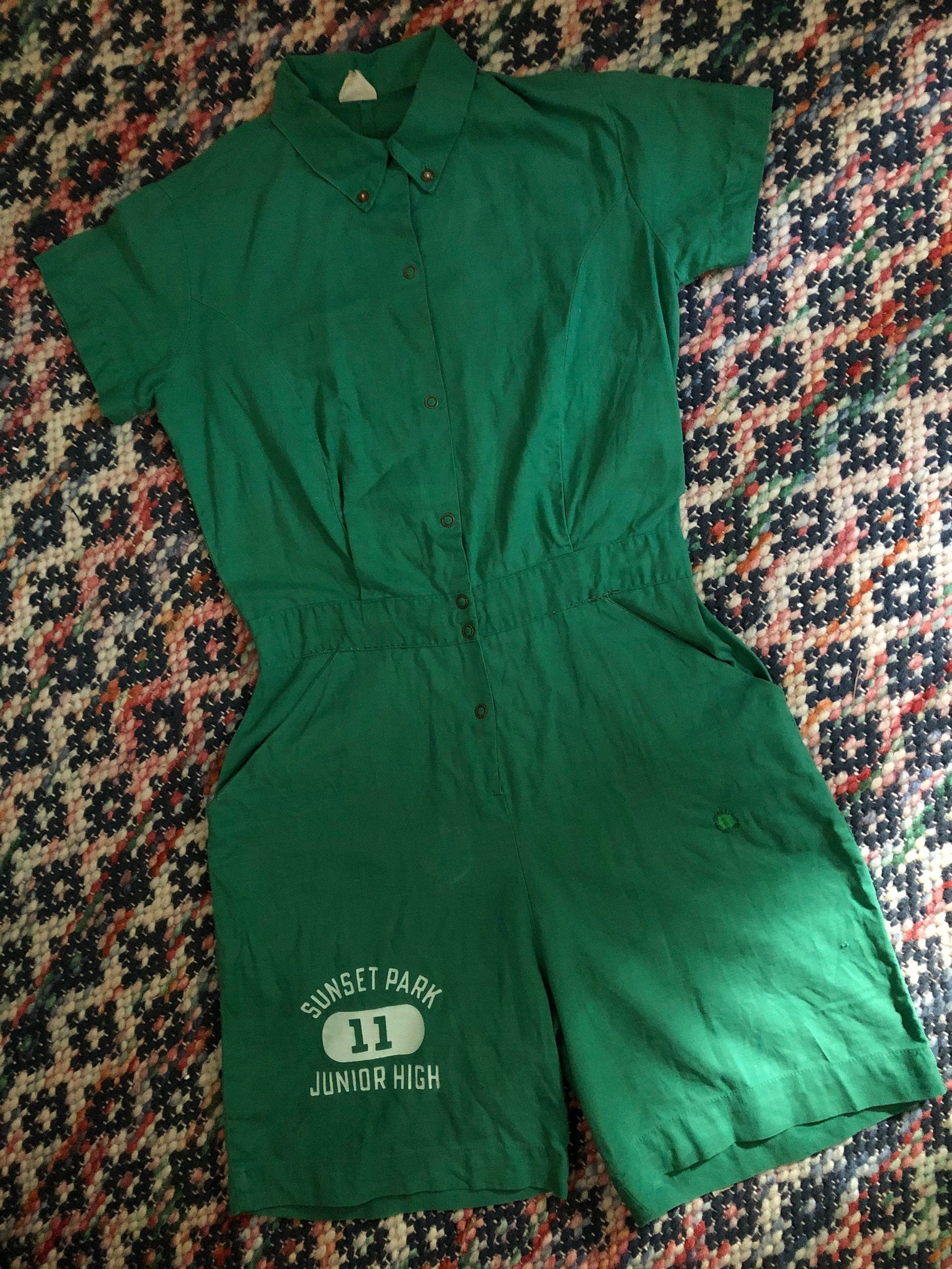 1960s vintage green cotton gym athletic uniform onesie romper Etsy