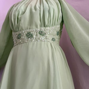 vintage 1960s beaded green chiffon gown sz m
