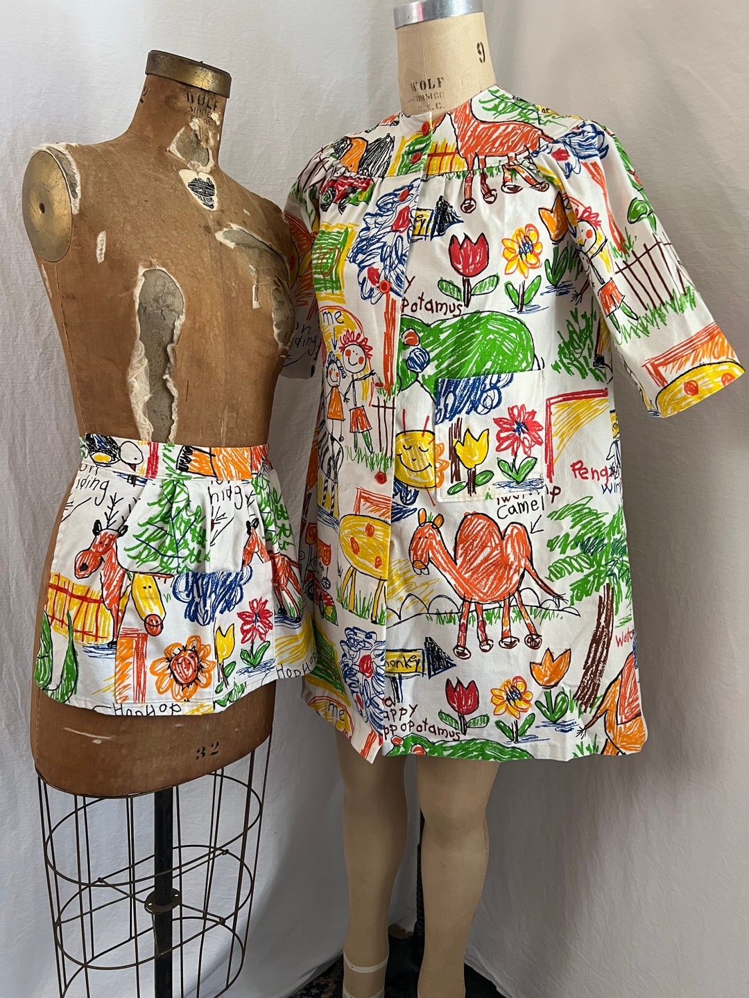 Kids Vintage Smock and Apron Matching Set Etsy