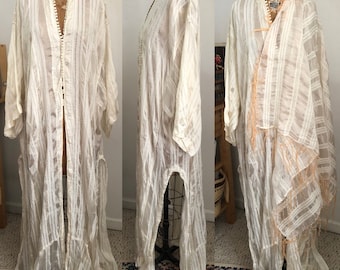 1920s rare sheer antique dressing gown/boudoir jacket with matching shawl free size