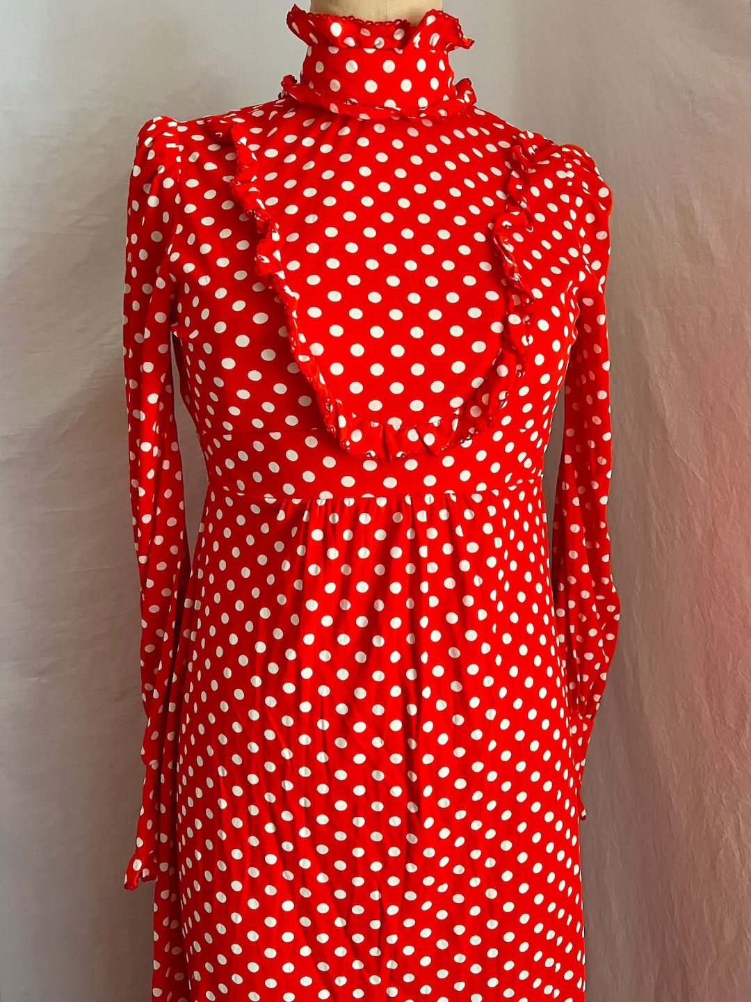 1970s Floral Maxi Dress with Metallic Polka Dots
