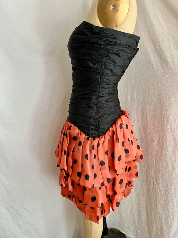 1980s strapless ladybug polka dot party dress sz … - image 5