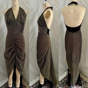 1990s vintage gold and black glam halter maxi gown Sz s/m