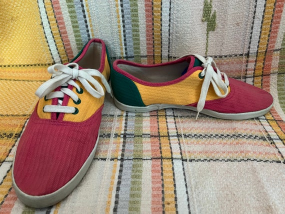 90s color block cotton sneakers Sz 7 - image 2