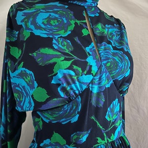 1970s vintage blue rose print maxi xs/s
