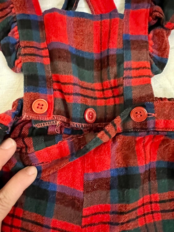 1970s vintage red plaid flannel overalls Sz 3t - image 4