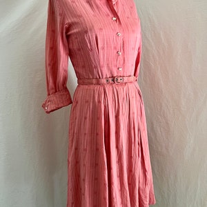 1940s/50s coral cotton day dress with belt sz S