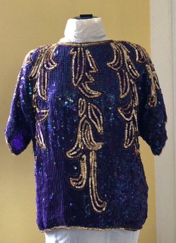 1980s vintage purple and gold sequin top tunic S/m