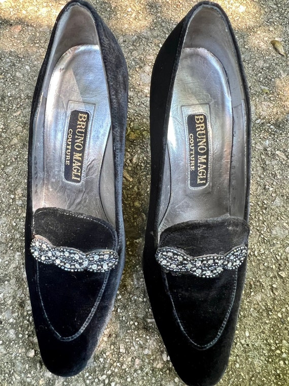 1980s vintage couture Italian black velvet loafer… - image 2