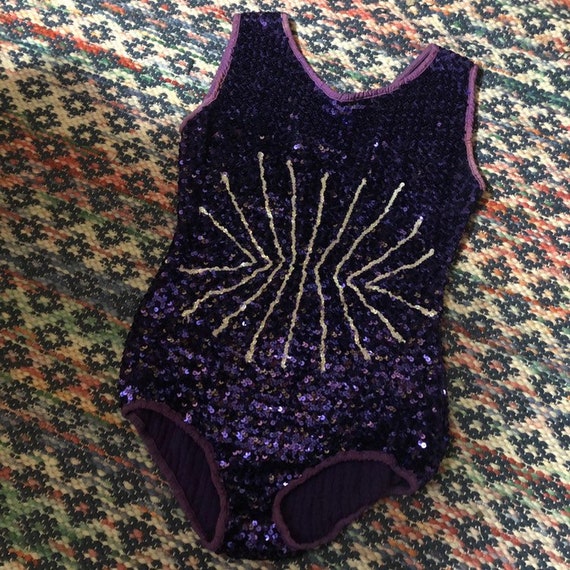 1960s purple sequin showgirl pinup bodysuit leotar