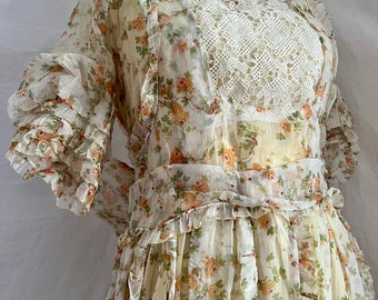 1910s antique cotton voile floral gown sz s/m